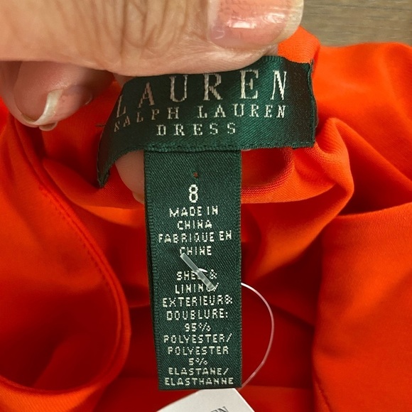 Lauren Ralph Lauren Knit Midi Dress Size 8 Orange Fit & Flare Sleeveless V-Neck - Picture 10 of 11